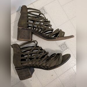 Strappy Olive Green Block Heel Sandals